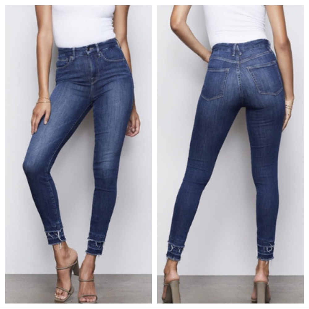 Good American Medium Wash Good Waist Blue348 Double Raw Hem Skinny Jeans 8/29